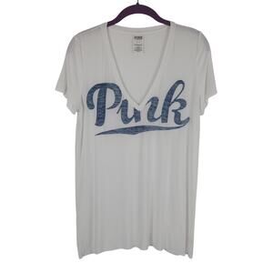 Victoria's Secret Pink White Blue Lightweight Spell-out Women's Top S